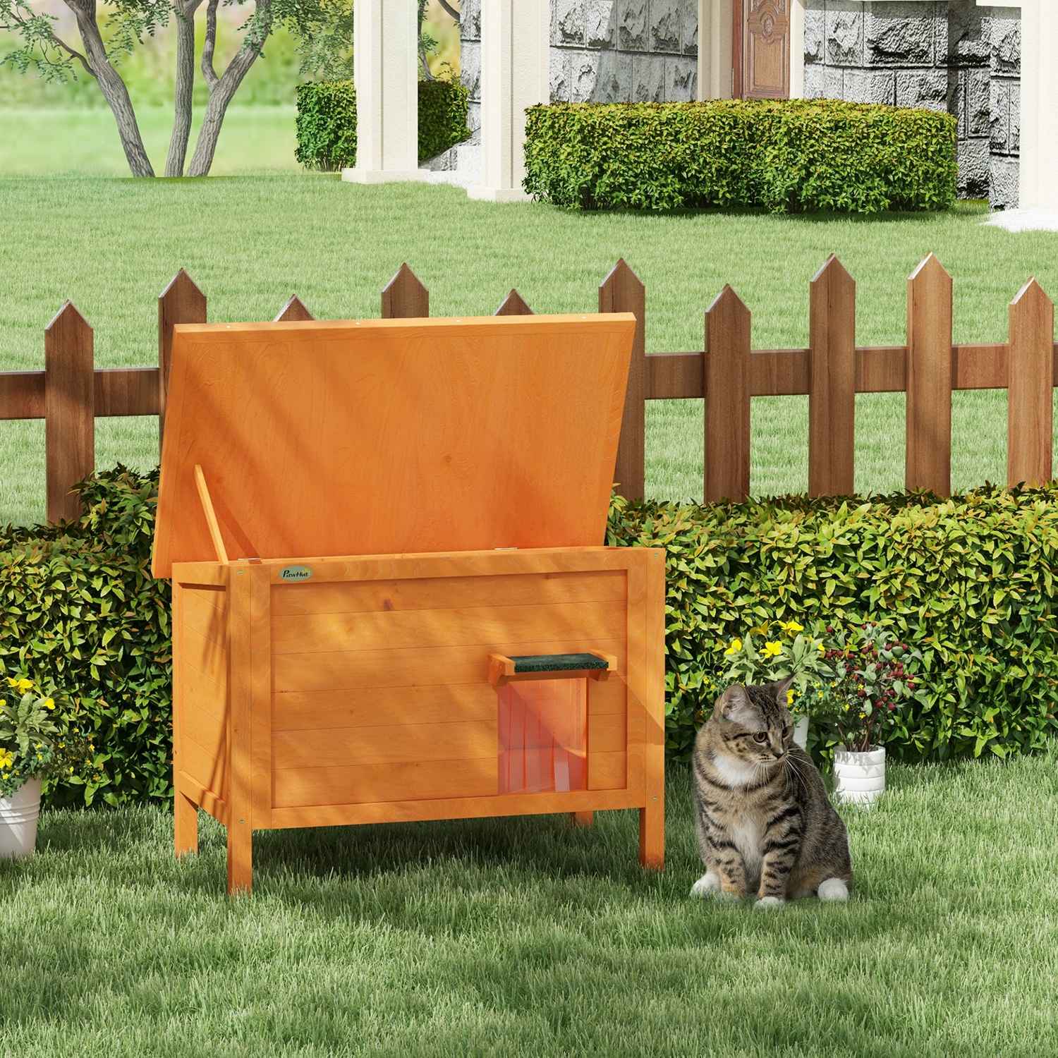 Outdoor-Katzenhaus aus Holz, isoliert & erhöht, 60x60x81,5cm