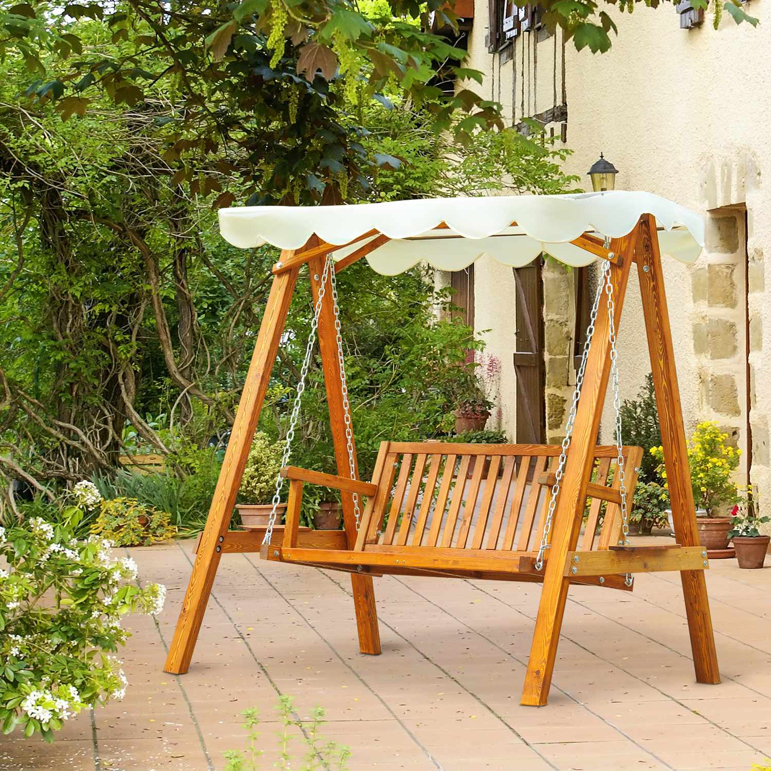 Buiten Lariks Houten Tuinschommelbank – 2-zits