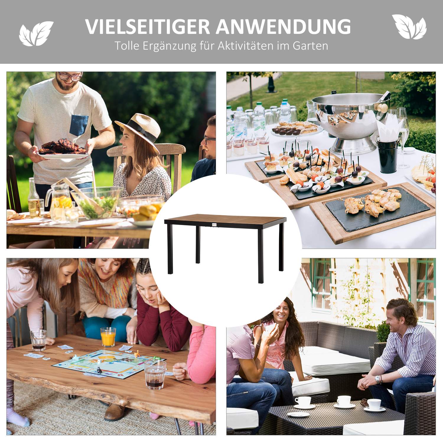 Buiten eettafel voor 6 personen – onderhoudsvriendelijk aluminium, 140x90x74 cm