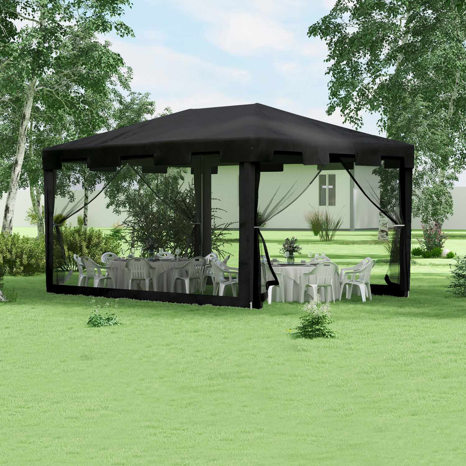 Buitenpaviljoen partytent met netwanden, 4x3m, donkergrijs