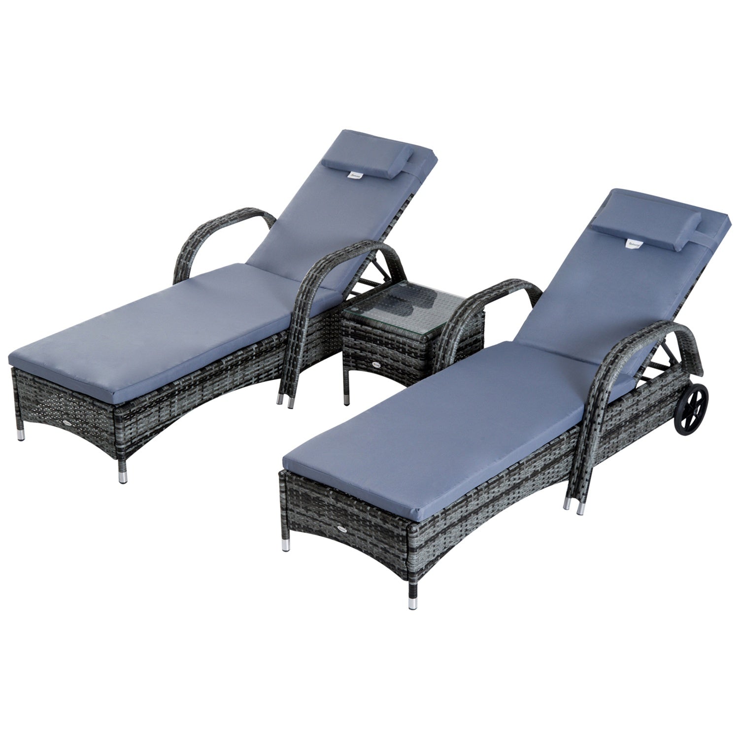 Buiten ligstoelenset, 3-delig, grijs polyrotan & metaal