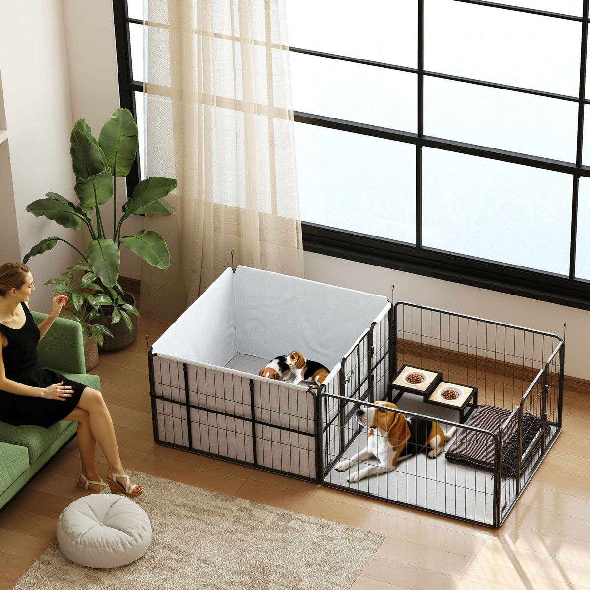 Werpkist voor honden, 7 panelen, stalen frame, oxfordstof