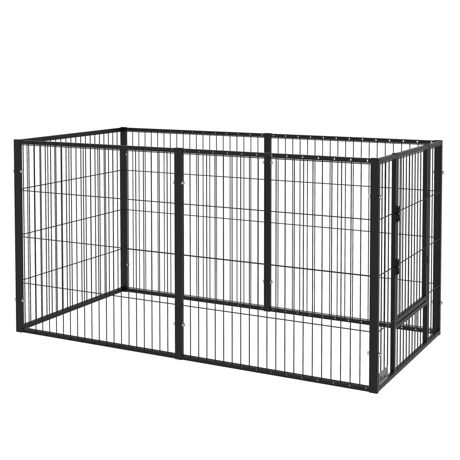 Puppy ren met deur, 6 panelen, stalen binnen-/buitenhok