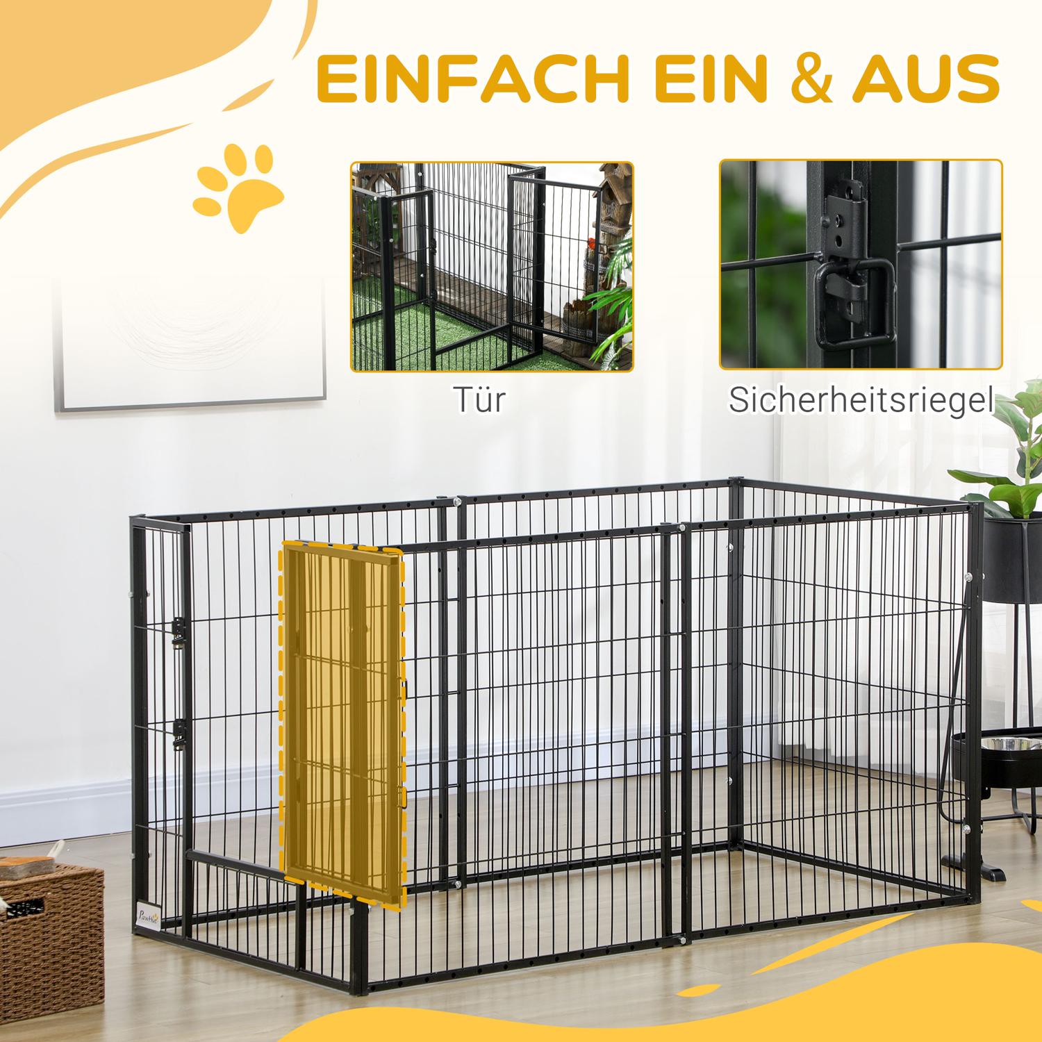 Puppy ren met deur, 6 panelen, stalen binnen-/buitenhok