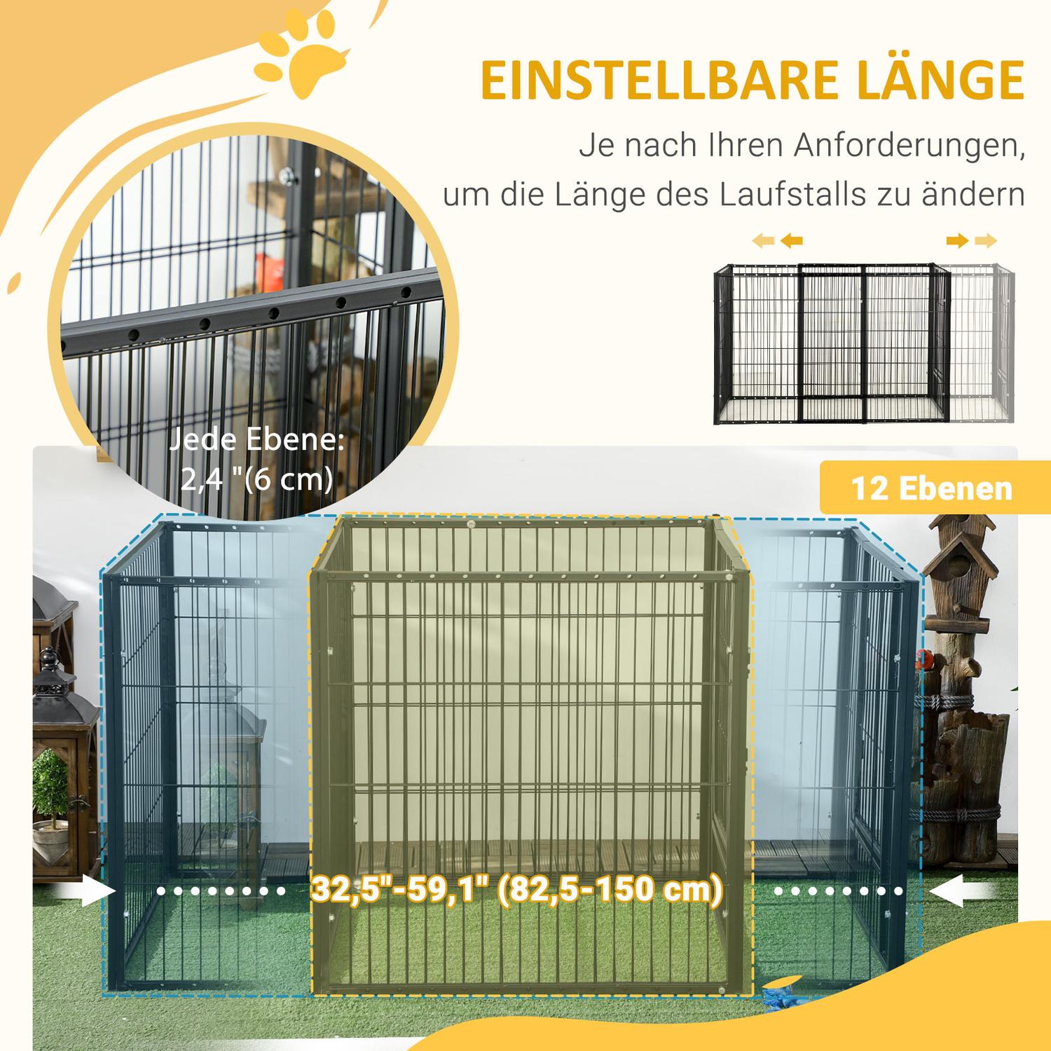 Puppy ren met deur, 6 panelen, stalen binnen-/buitenhok