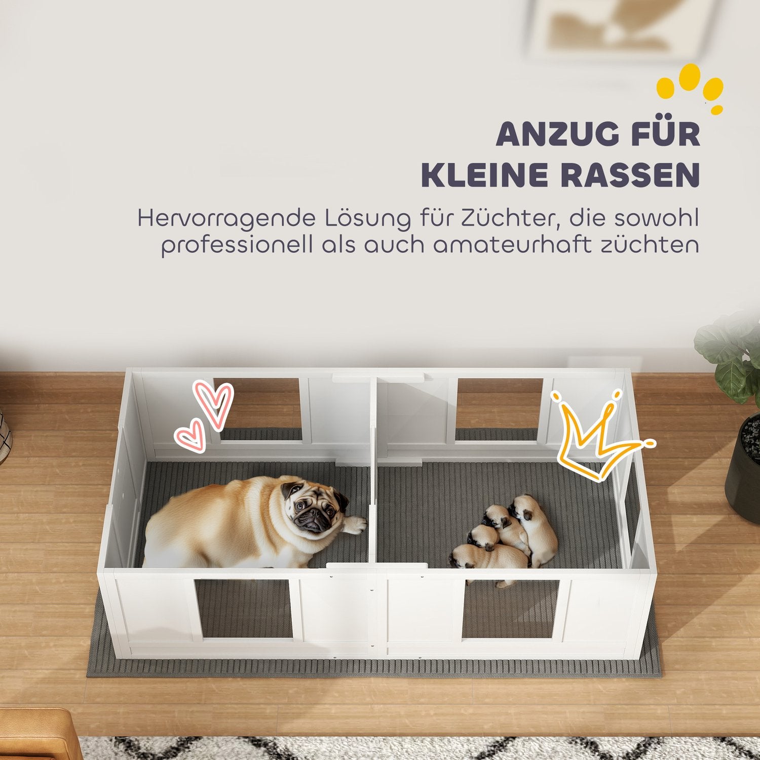 Puppyren met afneembare mat en verstelbare deur, wit