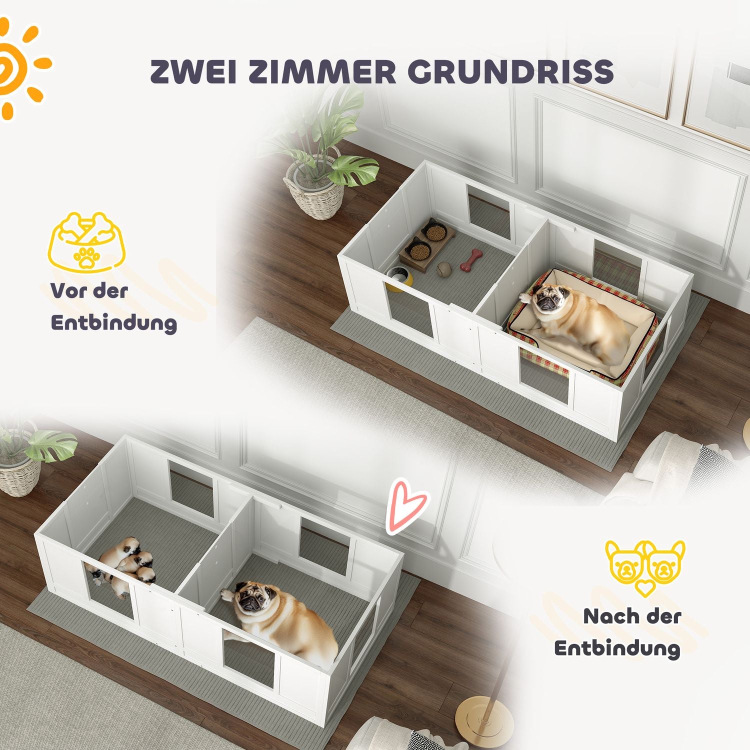 Puppyren met afneembare mat en verstelbare deur, wit