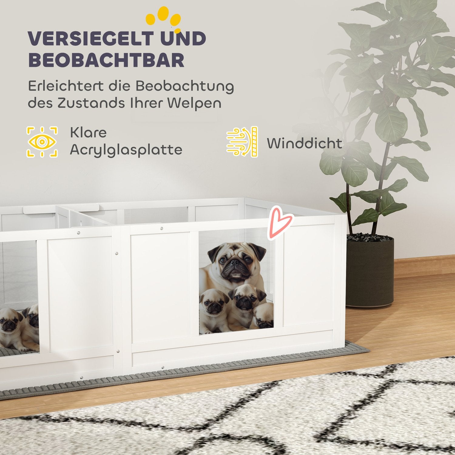 Puppyren met afneembare mat en verstelbare deur, wit