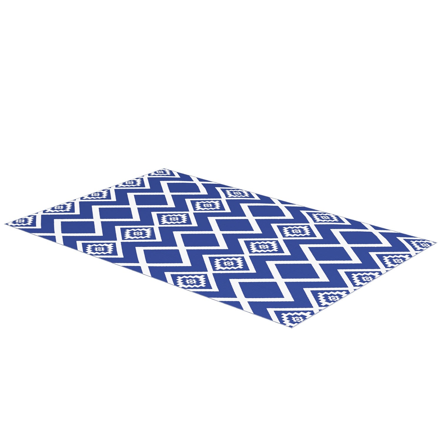 Waterafstotend kunststof vloerkleed buiten, 182x274cm, Blauw/Wit