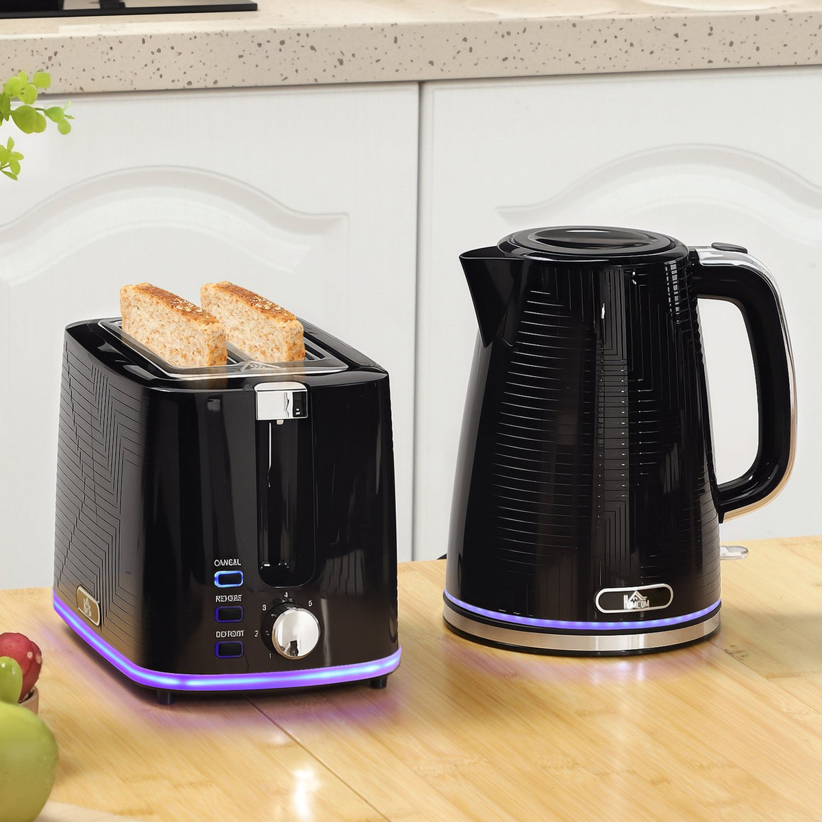 Waterkoker- en broodroosterset, 2200W, 2 sleuven, zwart