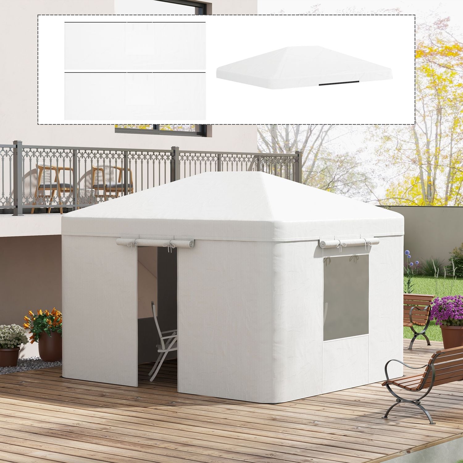 Waterdicht prieel dak met 2 zijwanden, wit