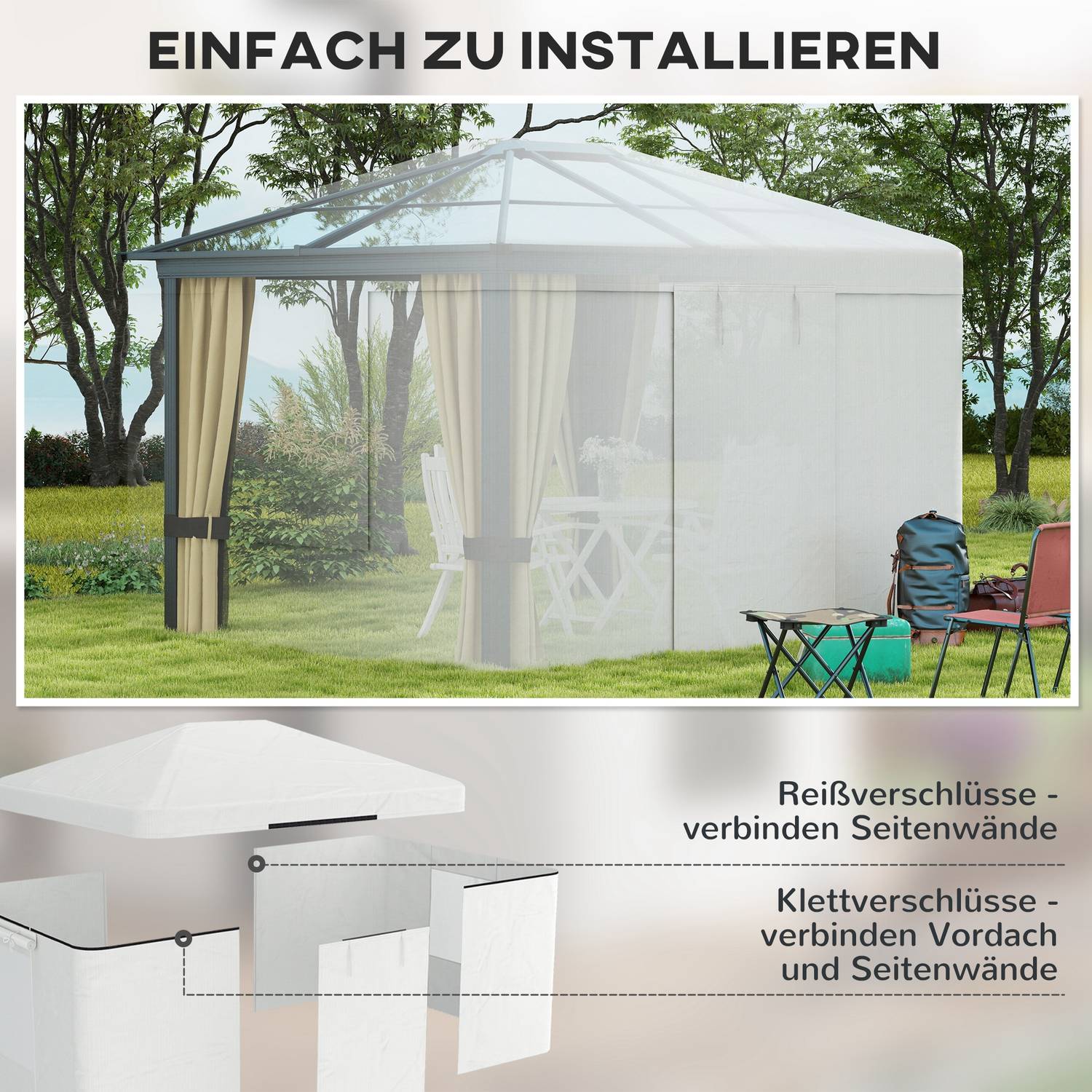 Waterdicht prieel dak met 2 zijwanden, wit