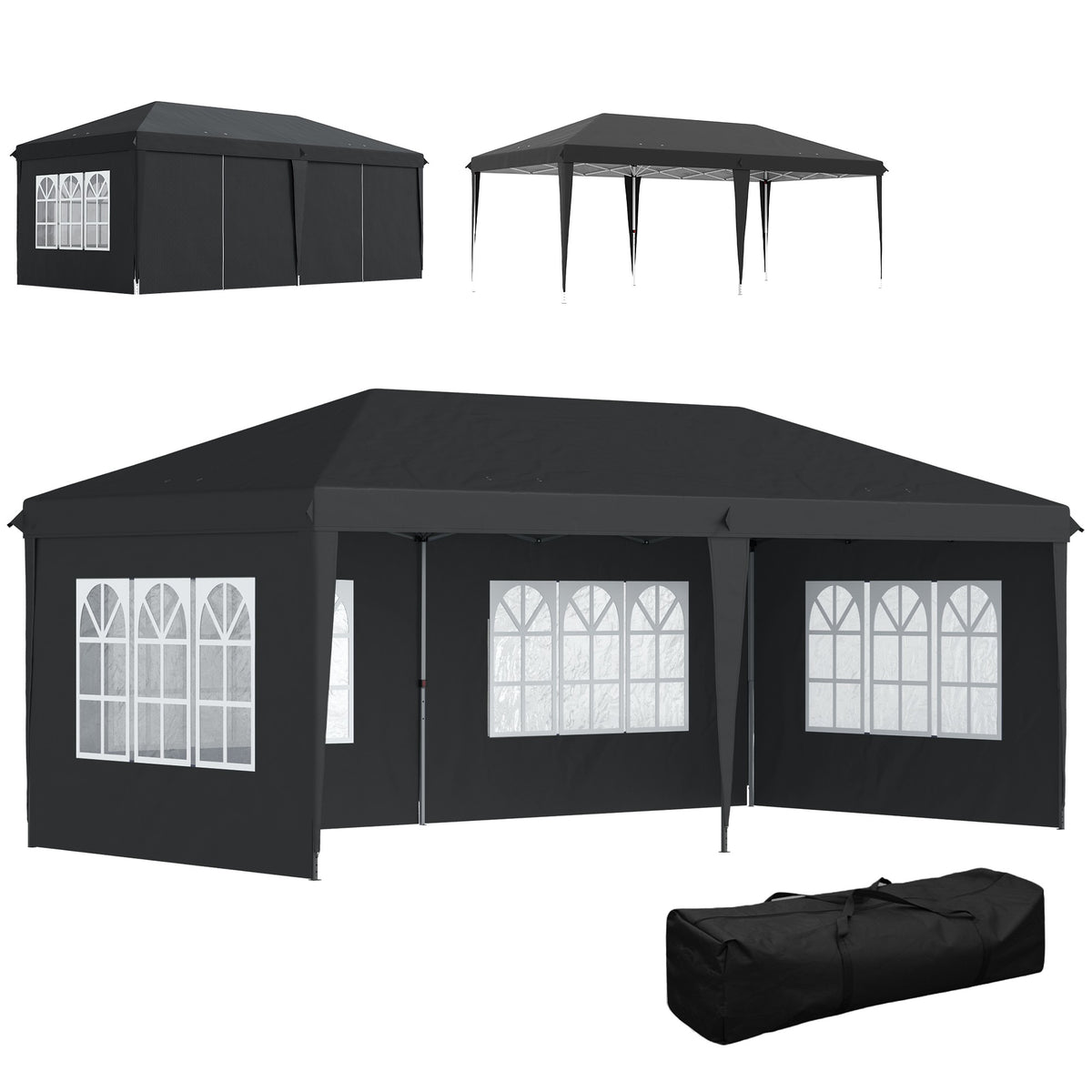 Waterdicht pop-uppaviljoen van 3 x 6 m met uv-bescherming, zwart