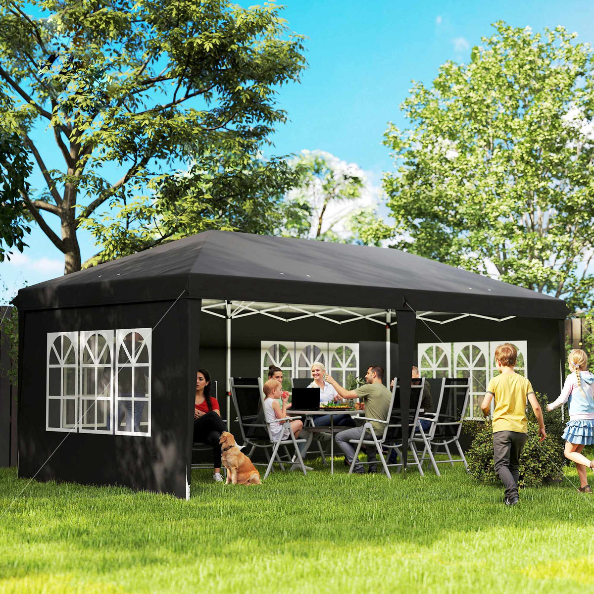 Waterdicht pop-uppaviljoen van 3 x 6 m met uv-bescherming, zwart