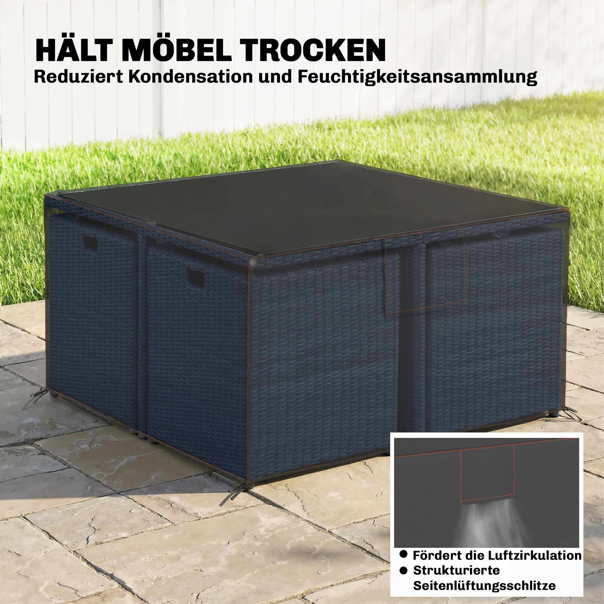Vattentätt överdrag för trädgårdsmöbler, 420D Oxford, 125x125x74cm
