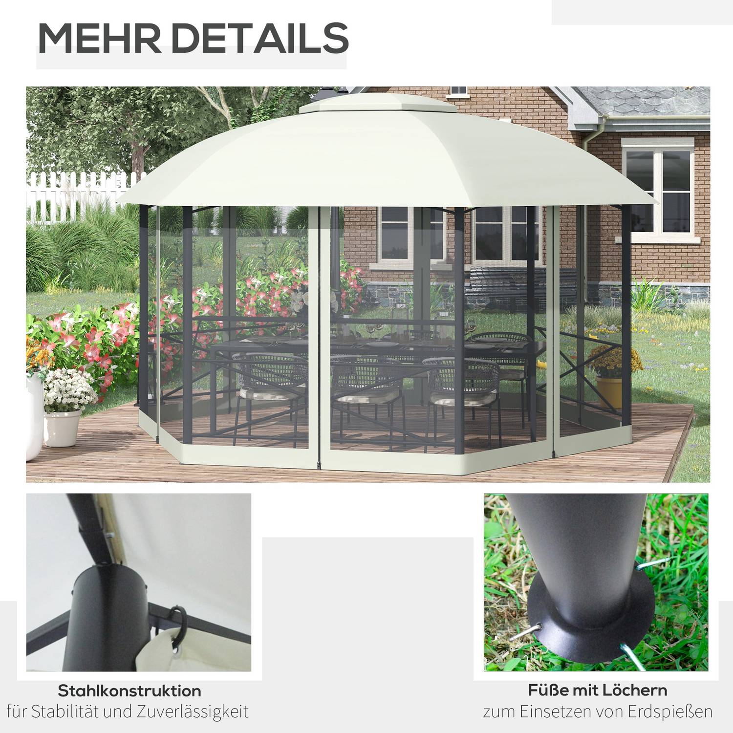 Weerbestendige 4x5M tuinpaviljoentent, staal & polyester