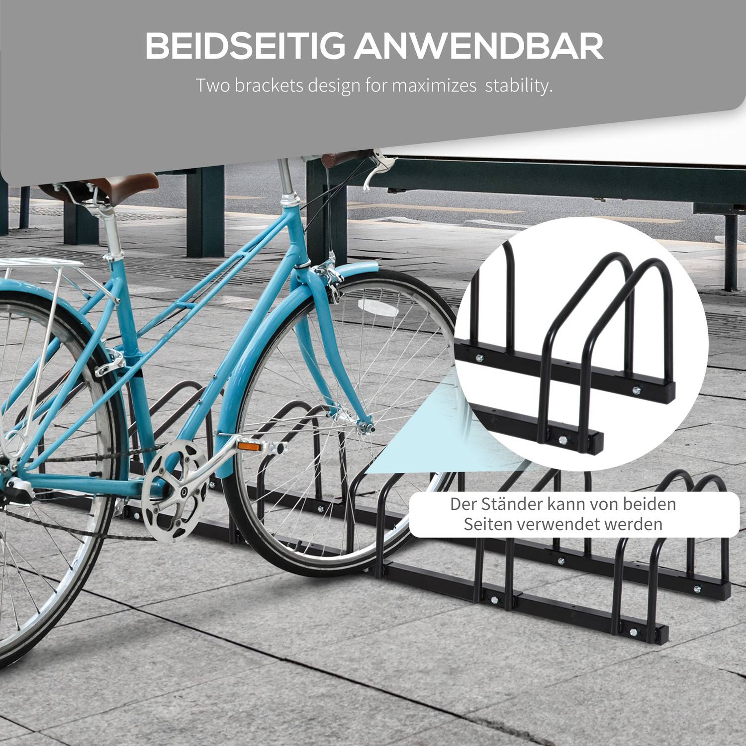 Weerbestendig fietsenrek van staal, vloer- en wandmontage, zwart