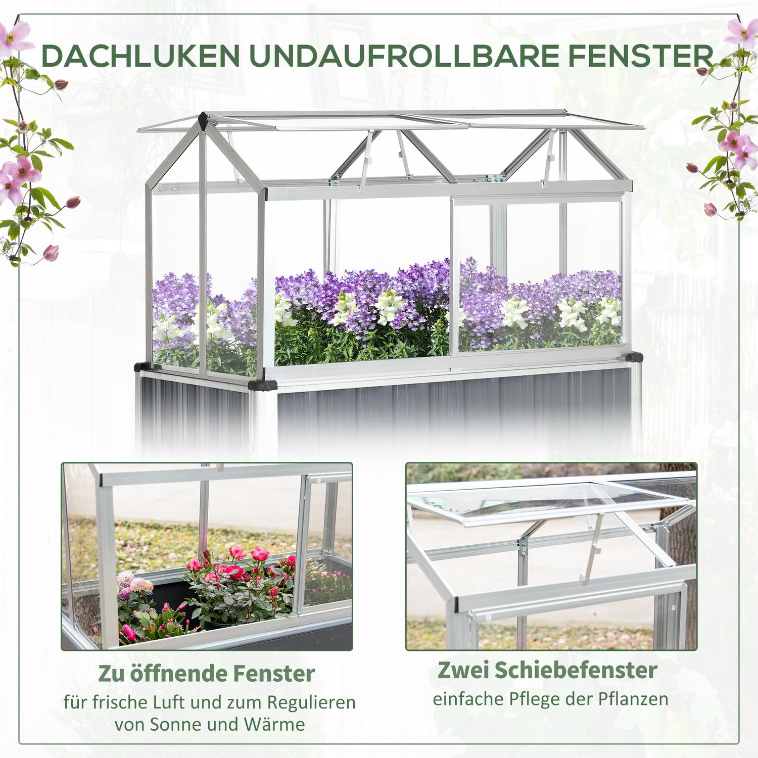 Weerbestendig verhoogd stalen bed met kas, donkergrijs