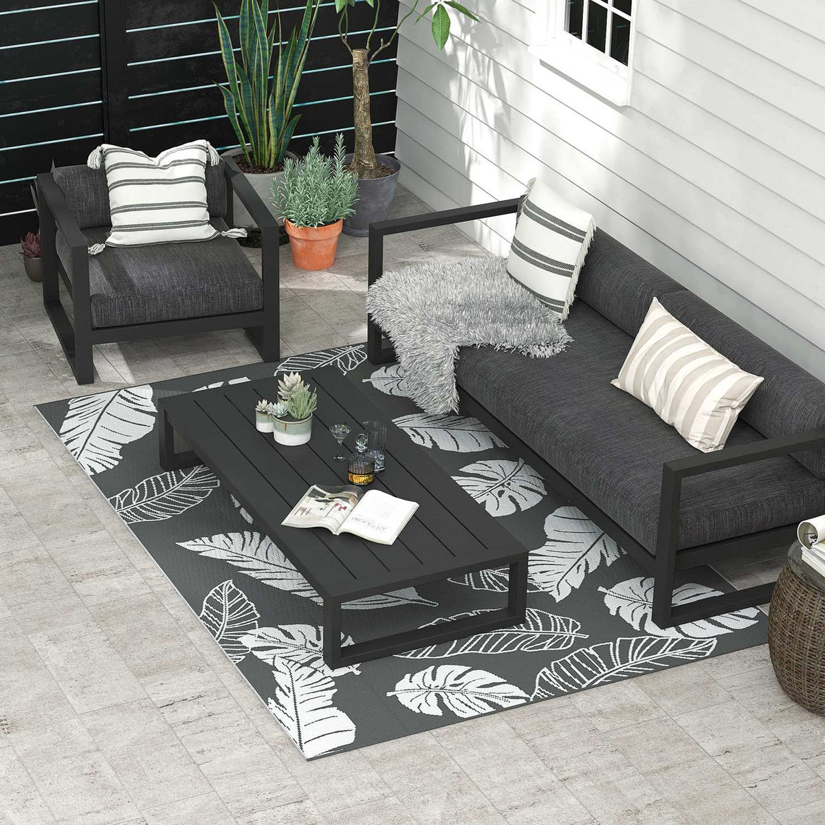 Weerbestendig buitenkleed, dubbelzijdig, grijs/wit 182x274 cm
