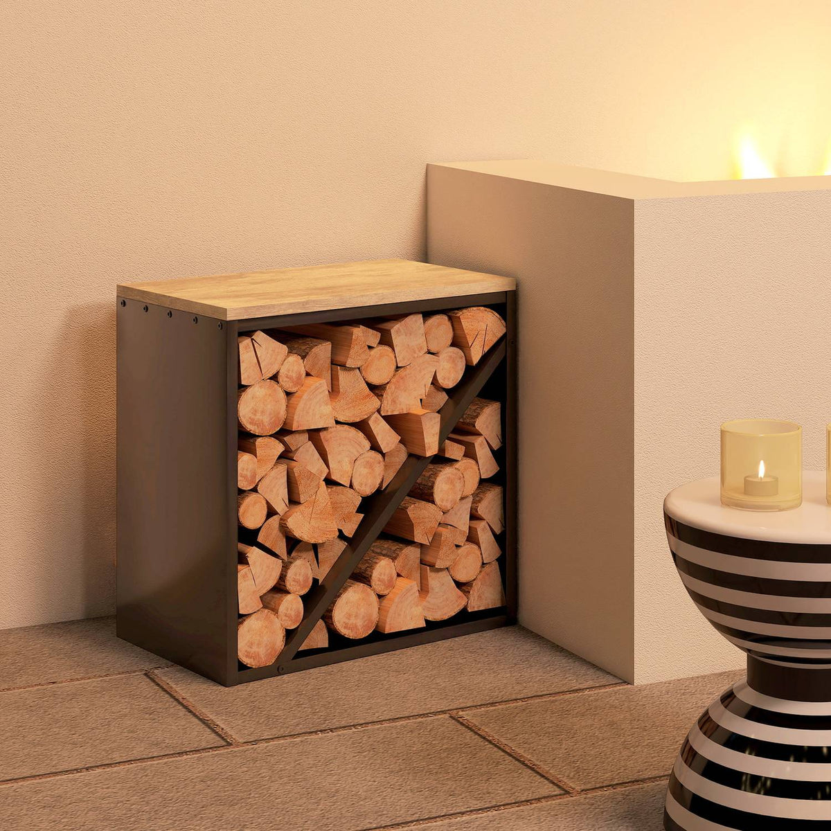 Houtrek voor binnenshuis, 2-in-1 metalen houtverdeler, 58x36x60cm