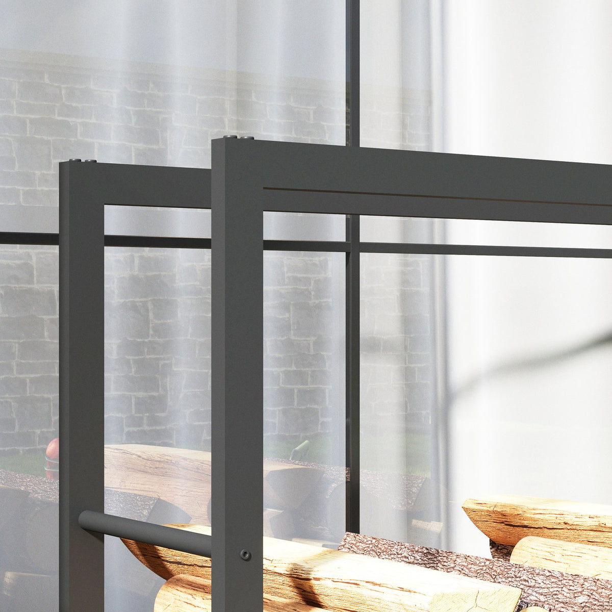 Houtrek op wielen, verrijdbaar, metalen frame, tot 150 kg, 120 x 32 x 151 cm, zwart