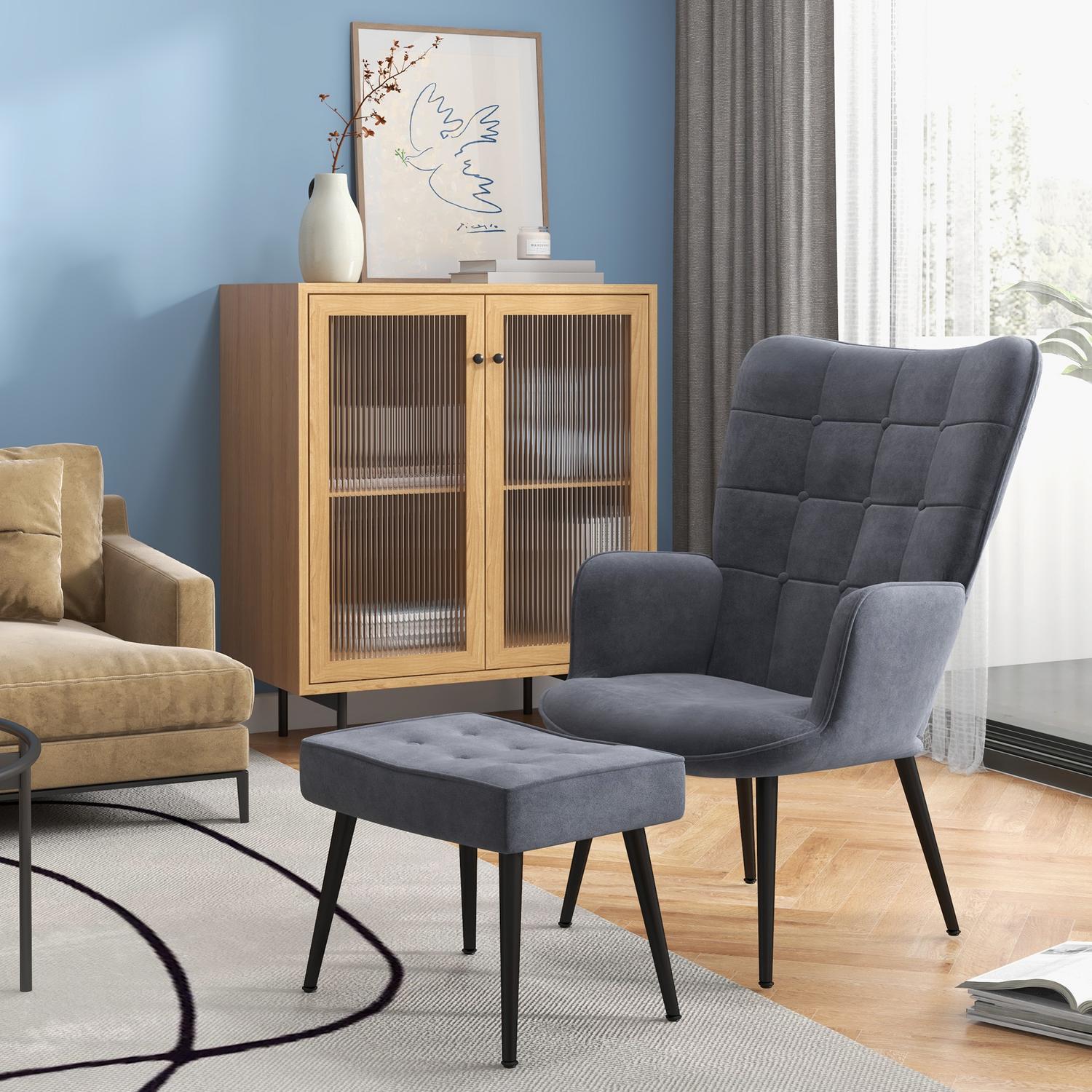 Velvet Relax Chair met armleuning en voetenbankje