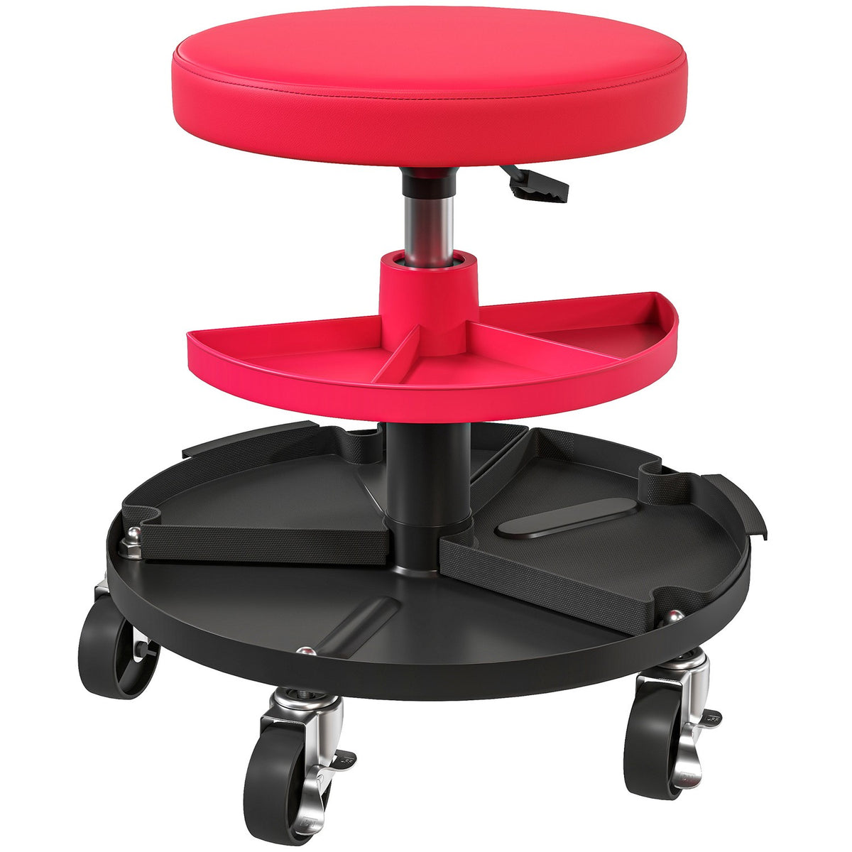 Werkplaatskruk met wielen, laden, in hoogte verstelbaar 40-51 cm, rolkruk, draagvermogen tot 135 kg, rood