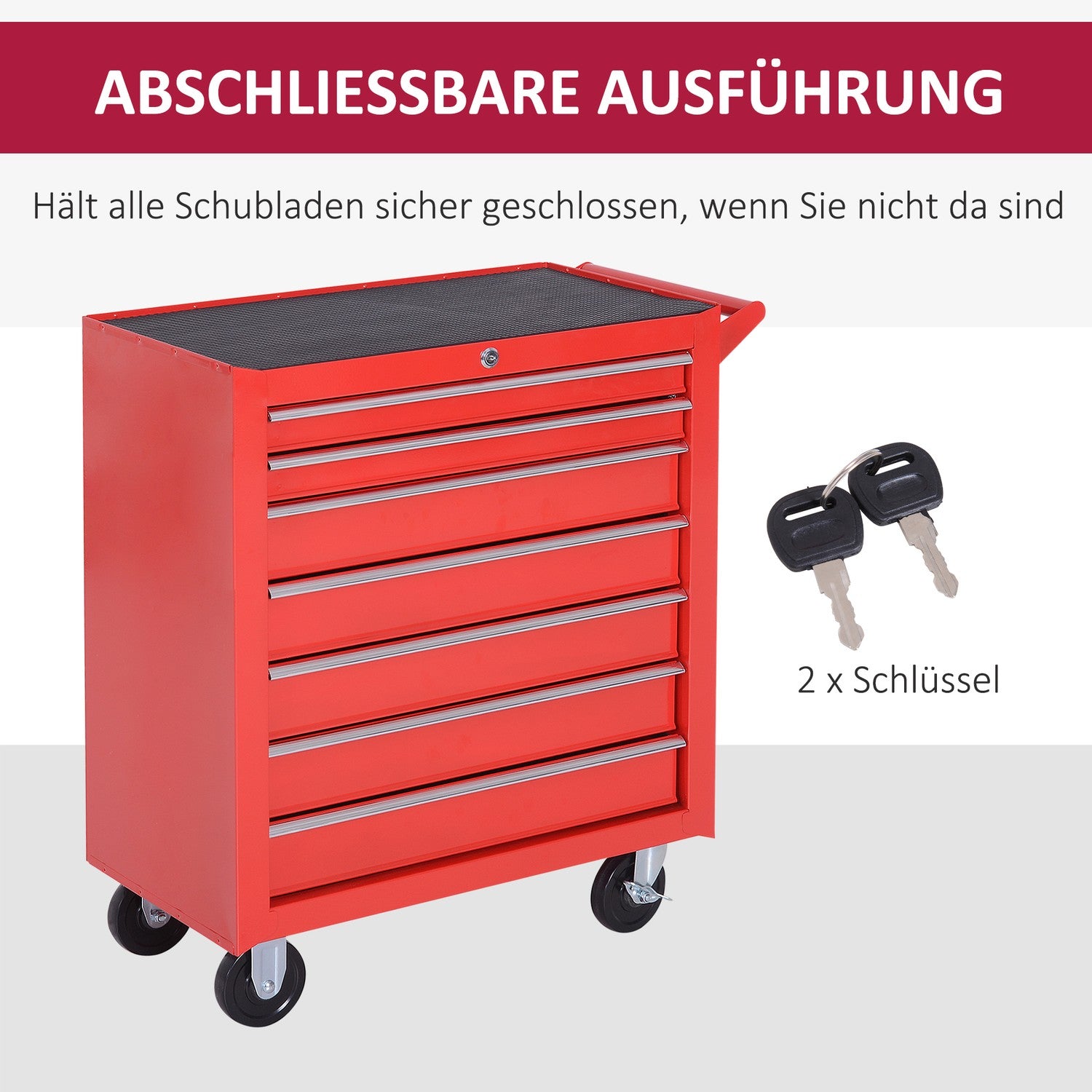 Werkstattwagen mit Rädern, 7 abschliessbare Schubladen
