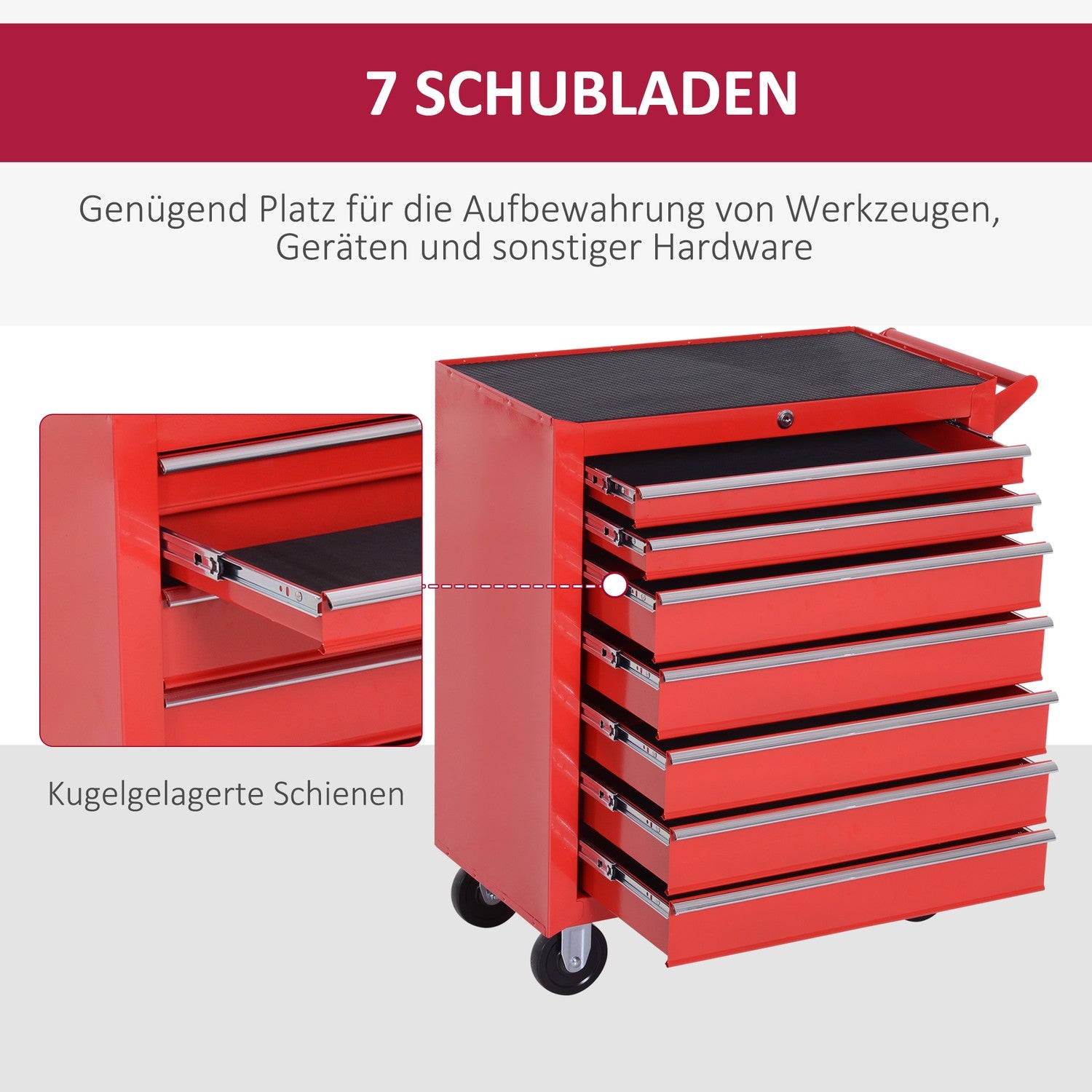 Werkstattwagen mit Rädern, 7 abschliessbare Schubladen