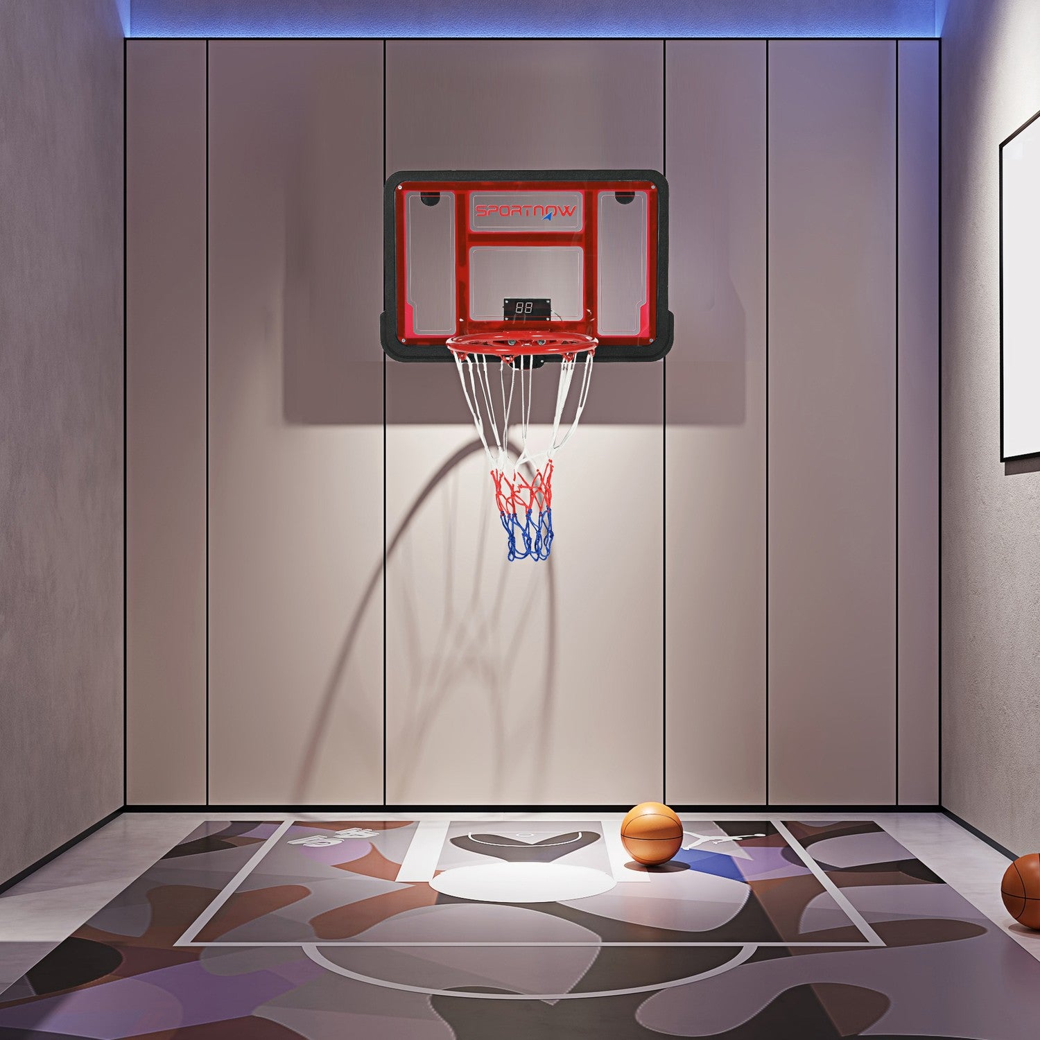 Wandgemonteerd basketbalbord met elektronisch scorebord