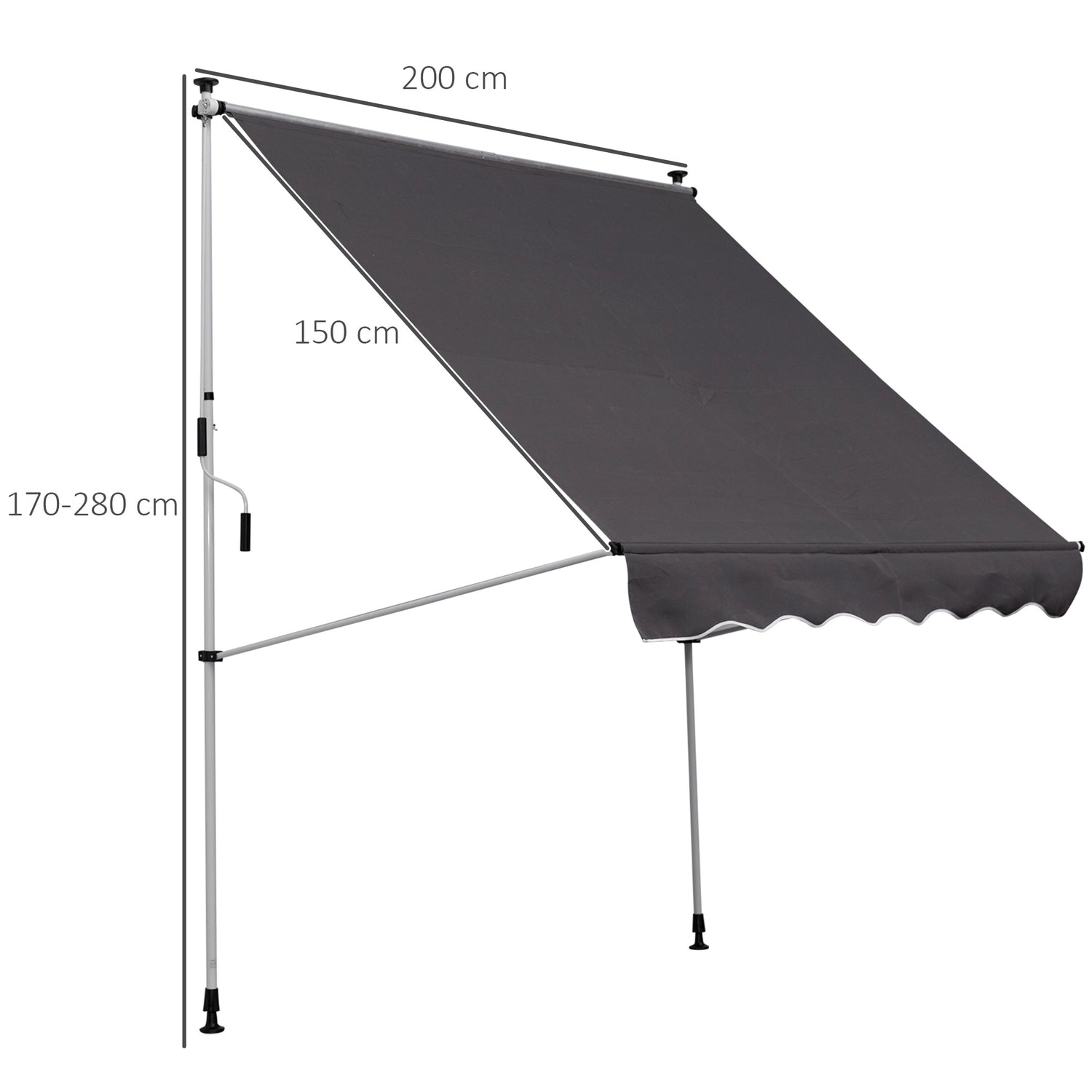 Knikarmscherm, In hoogte verstelbaar, Grijs, 200x150 cm