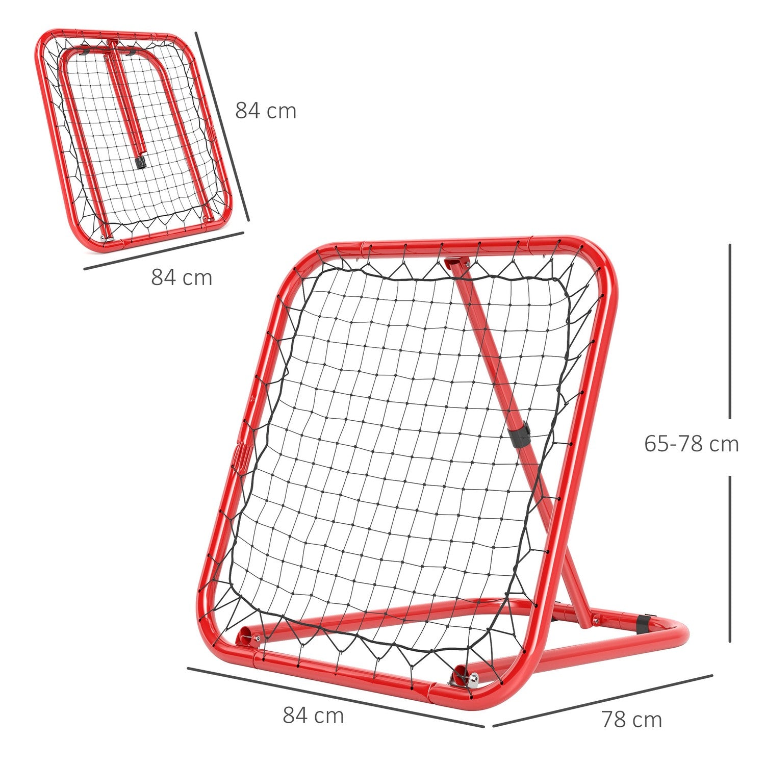 Opvouwbare voetbalrebounder – rood, metaal, 63 x 63 cm