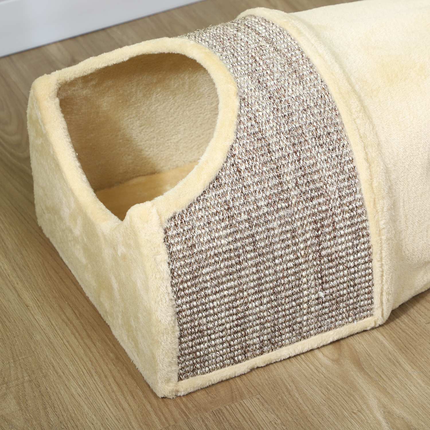 Opvouwbare kattentunnel – 2 huizen, 3 openingen, beige