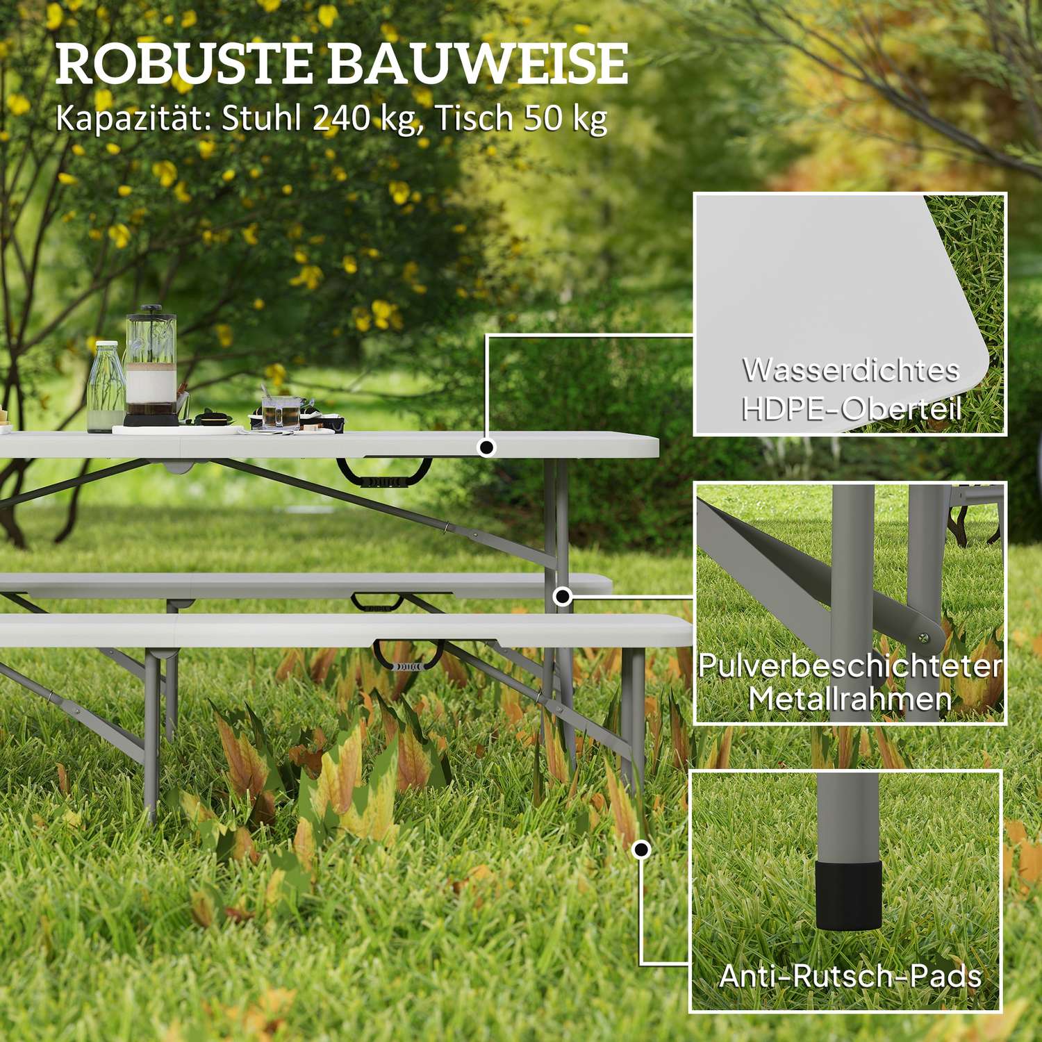 Opvouwbare bierbankset – 3-delig, draagbaar voor feesten