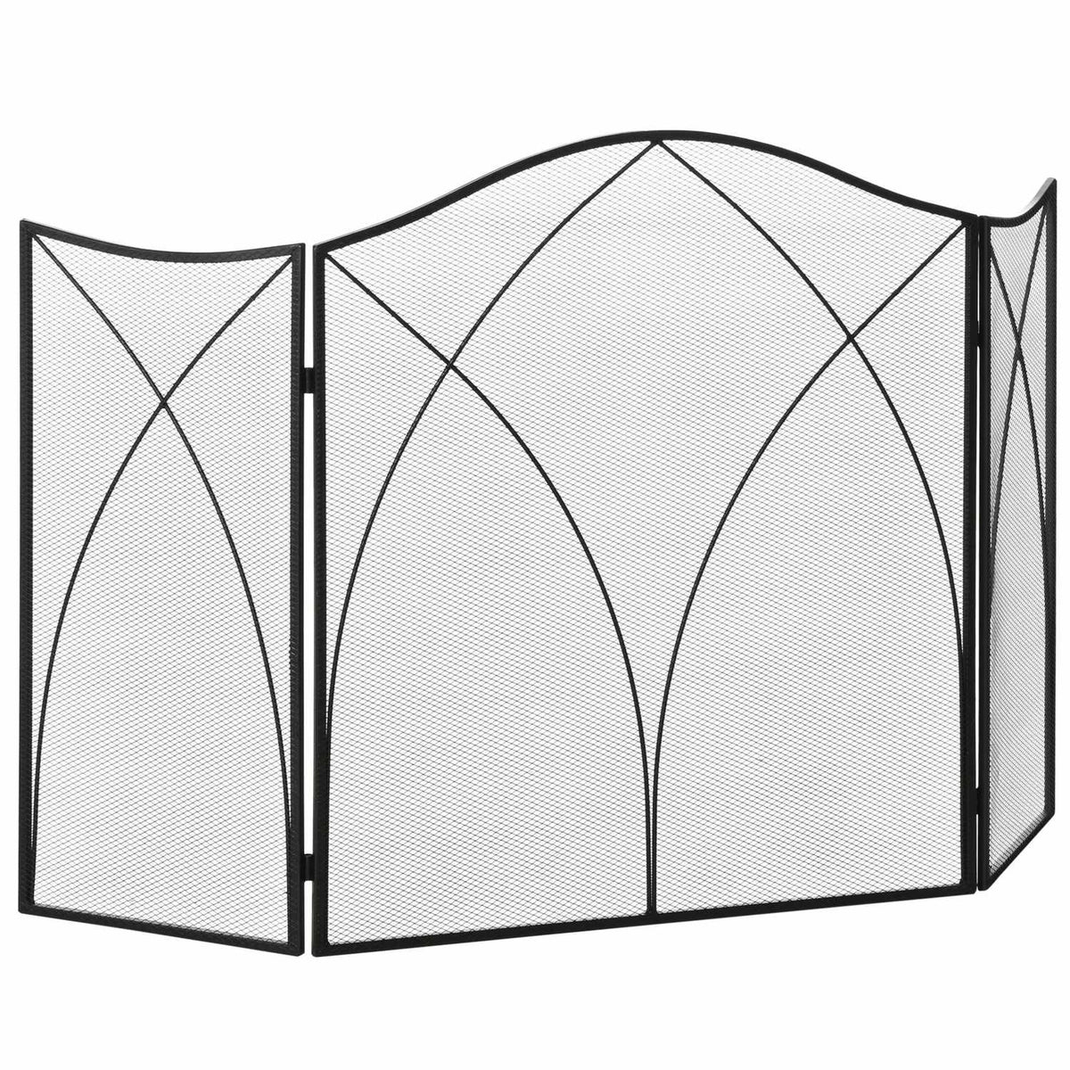 Opvouwbaar zwart metalen haardscherm, 3-delig, 126 x 76 cm