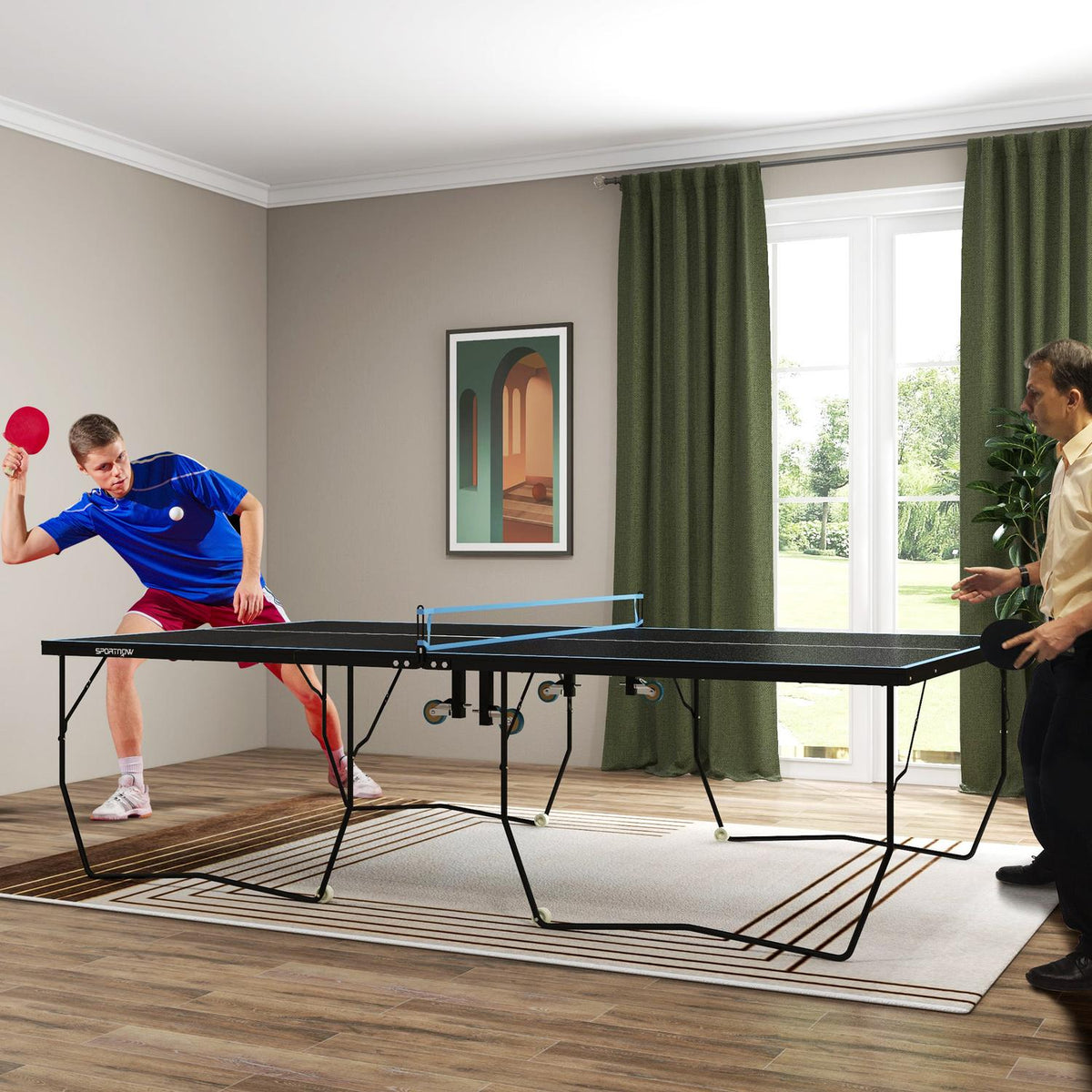 Inklapbare outdoor-pingpongtafel, inclusief wieltjes en net