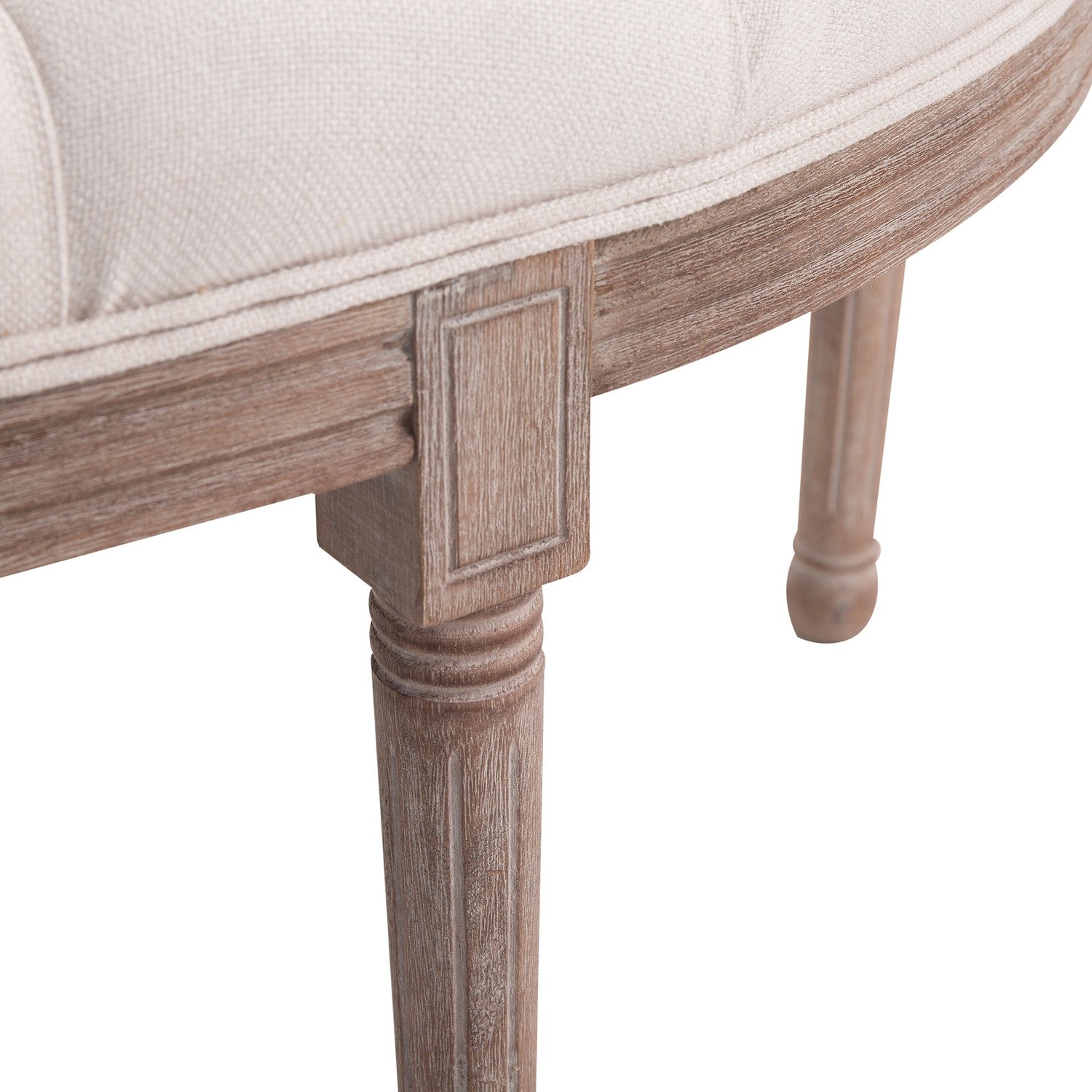 Vintage beige gestoffeerde bank, linnen & hout, 140,5 cm