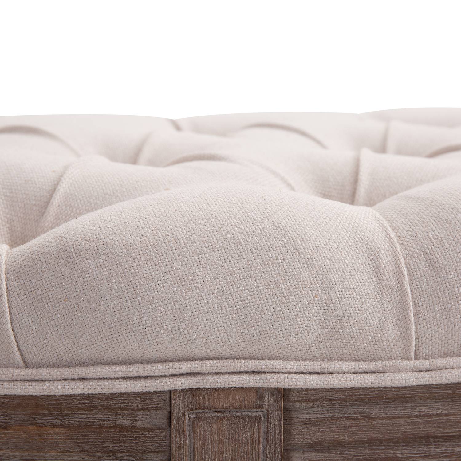 Vintage beige gestoffeerde bank, linnen & hout, 140,5 cm
