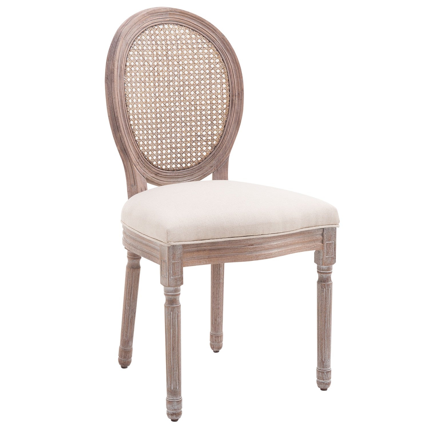 Vintage beige eetkamerstoel – gestoffeerde rotan fauteuil