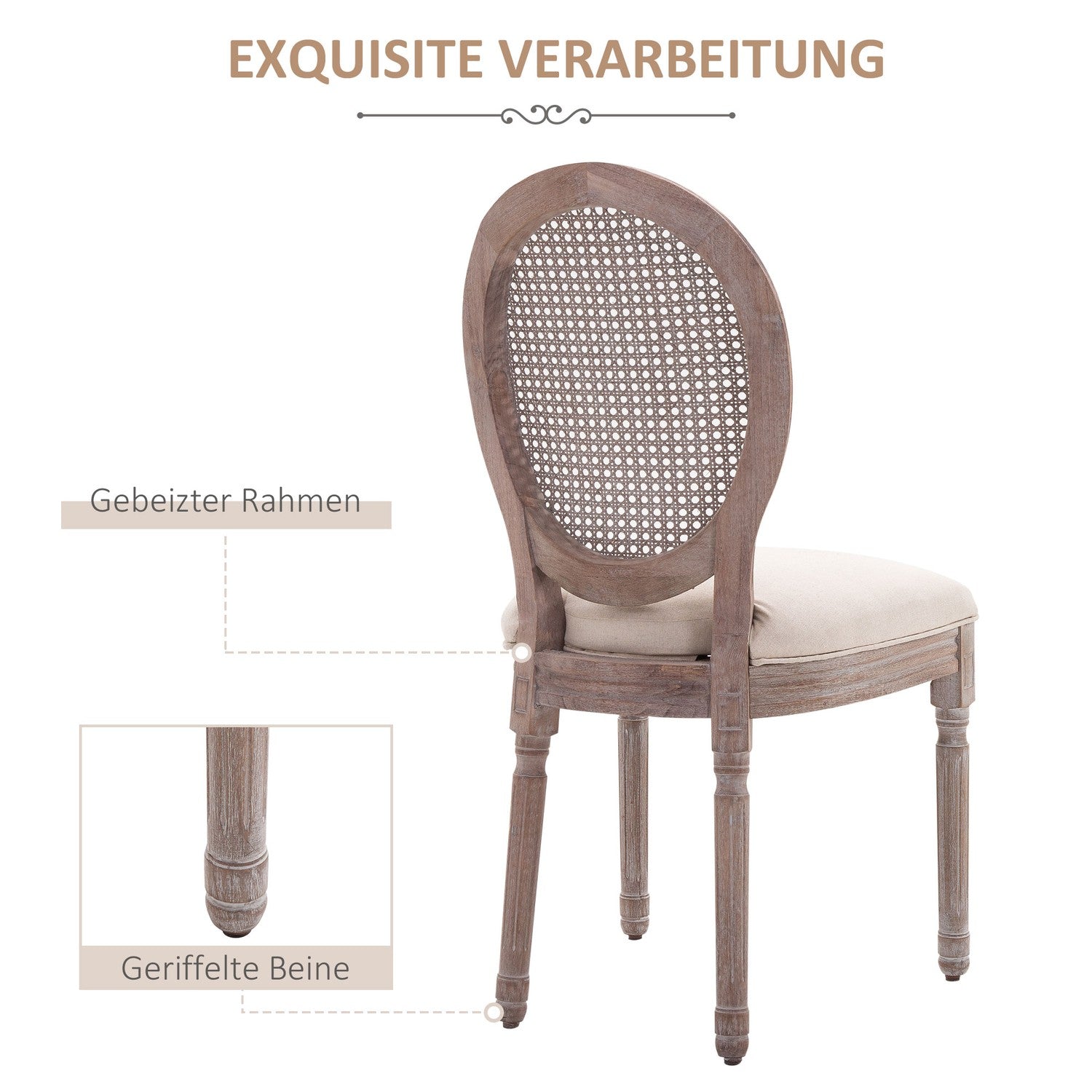 Vintage beige eetkamerstoel – gestoffeerde rotan fauteuil