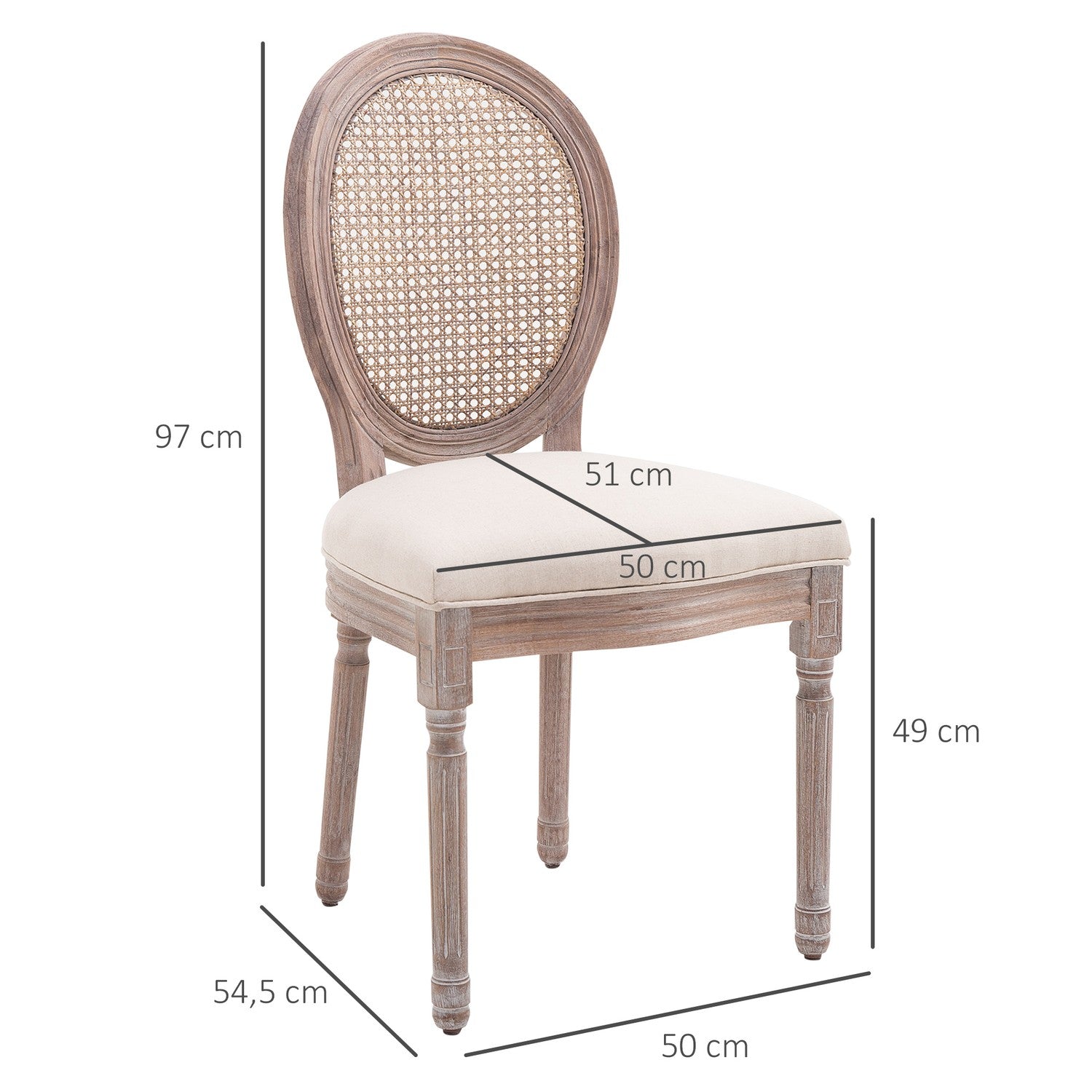 Vintage beige eetkamerstoel – gestoffeerde rotan fauteuil