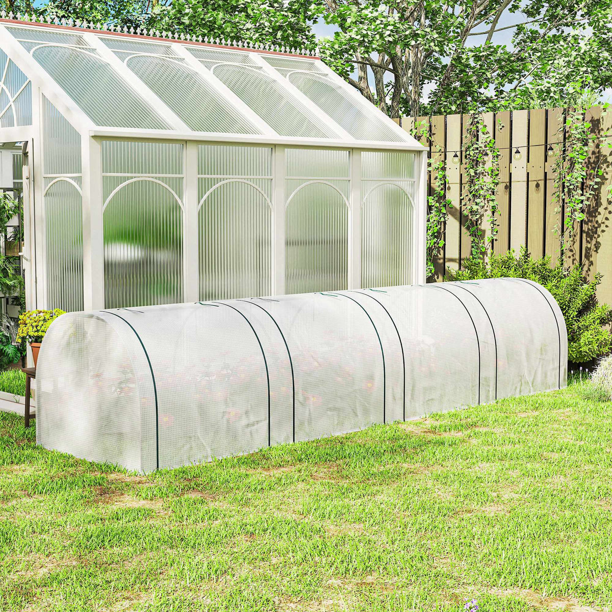 Winterbestendige kas met oprolbare deuren met rits, 395x100x80 cm