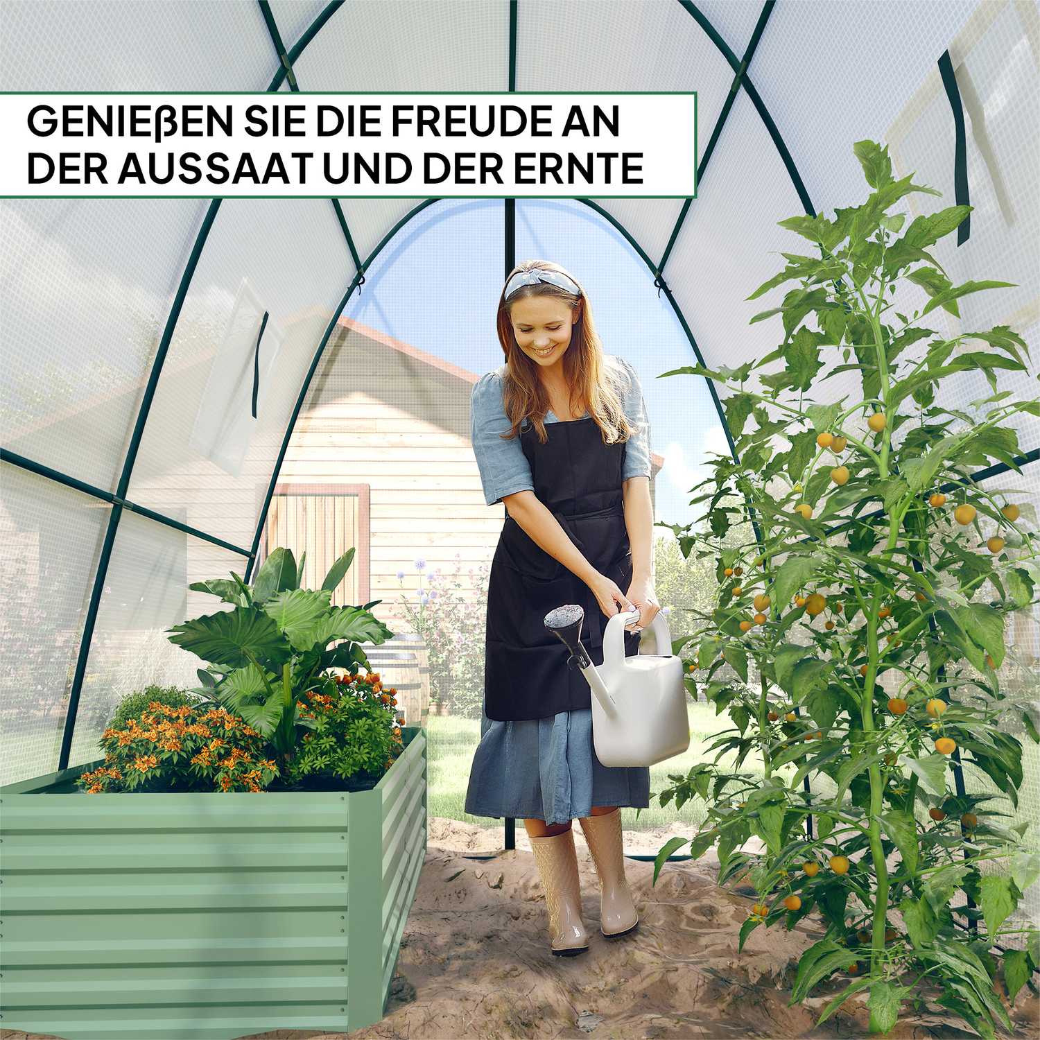 Winterfestes Stahl-Gewächshaus, Rolltür & Fenster, 180x180x200 cm