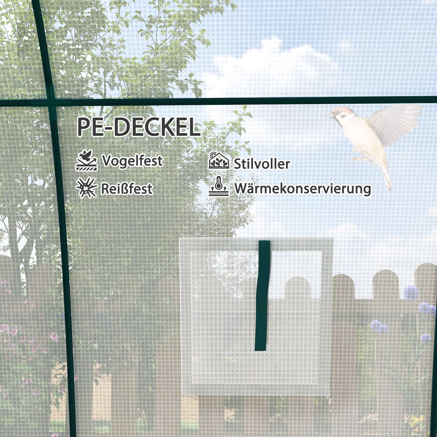 Winterfestes Stahl-Gewächshaus, Rolltür & Fenster, 180x180x200 cm