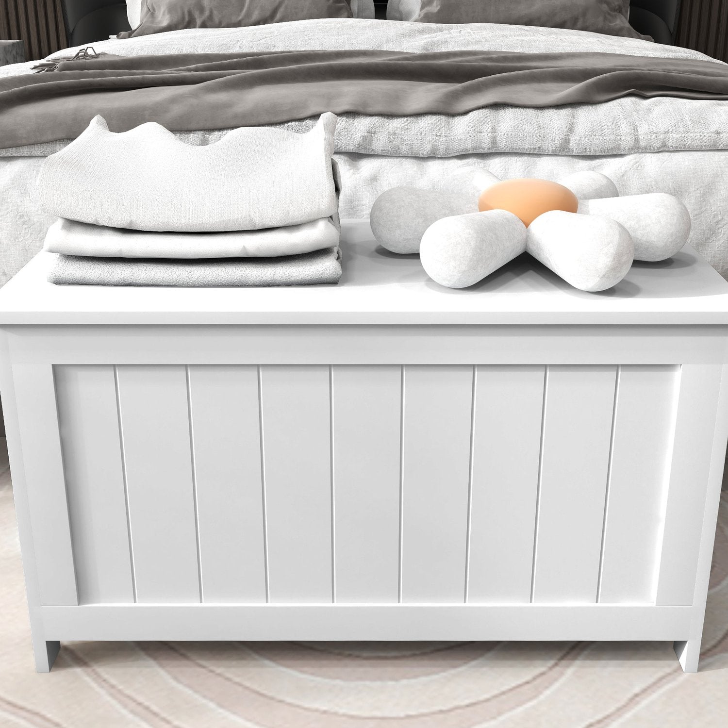 Witte opbergdoos met deksel en handvat – 81x40x46 cm