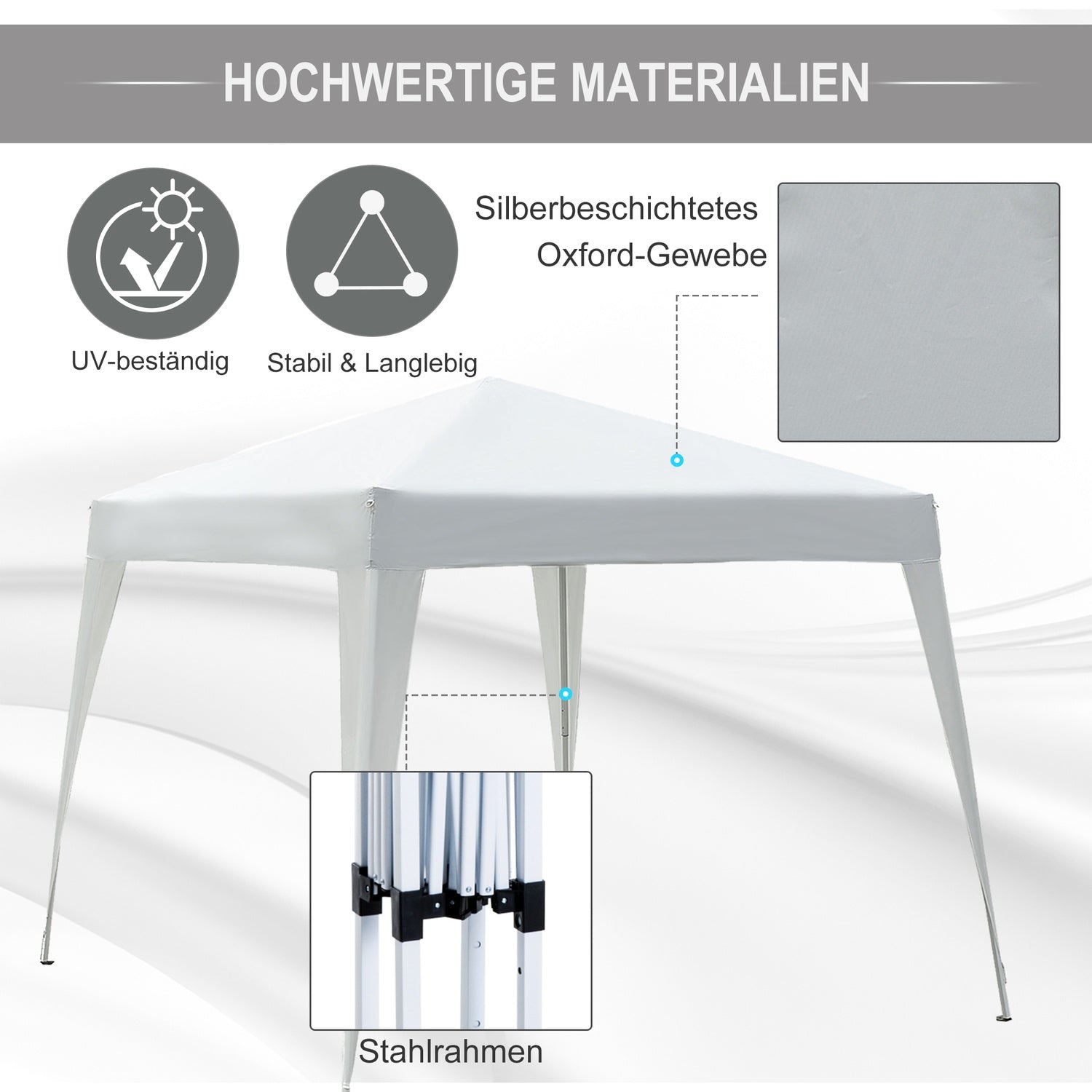 Wit opvouwbaar paviljoentent van staal met draagtas, 2,4x2,4M