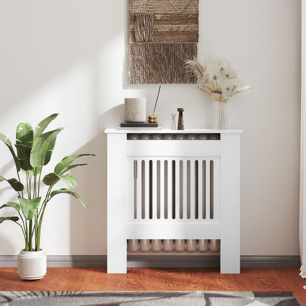 Witte radiatorkap met horizontale lamellen, 78x19x81cm