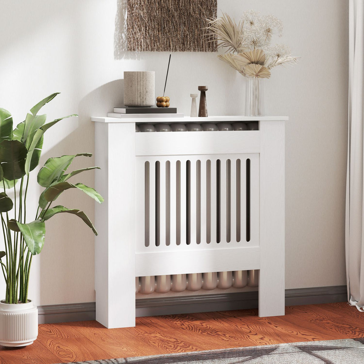 Witte radiatorkap met horizontale lamellen, 78x19x81cm