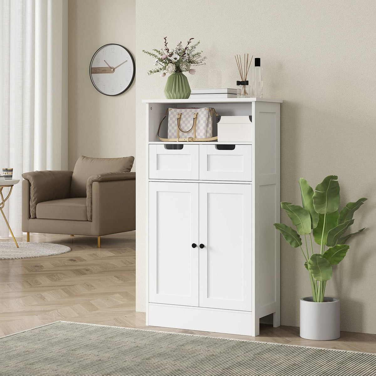 Witte badkamerkast, verstelbare plank, 2 lades