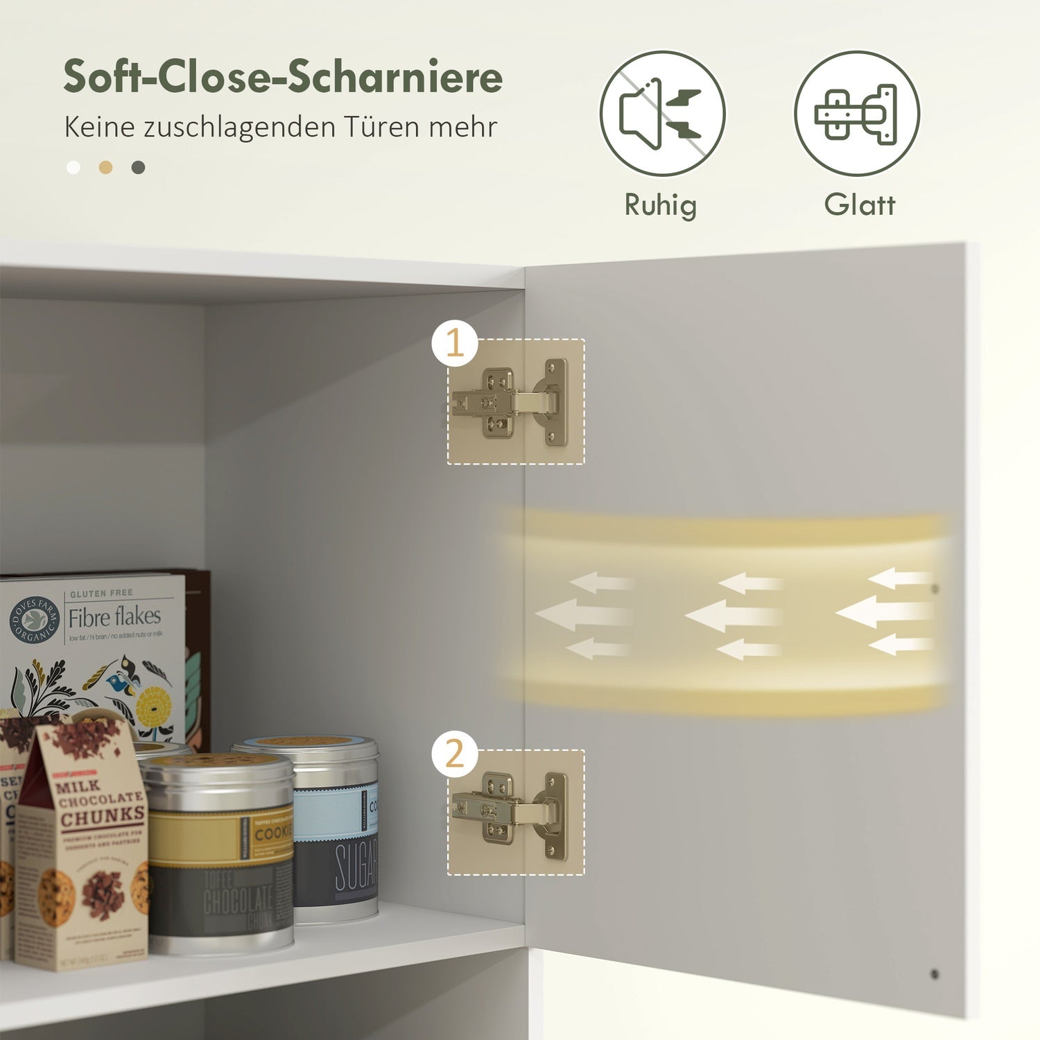 Weisser Küchen-Hochschrank, softschliessende Türen, Mikrowellenablage